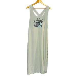 Vintage 90's R&K Linen Blend Overall Midi Dress Womens 10 Pineapple Green Y2K